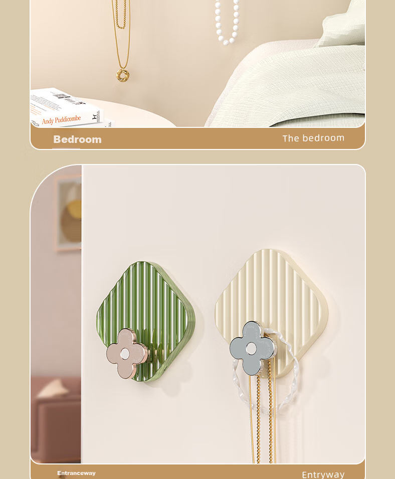 EACHY Adhesive Hooks Strong Adhesive Load-Bearing Bathroom Kitchen Wall Hooks No-Drill Sticker Hooks Almond Powder 11