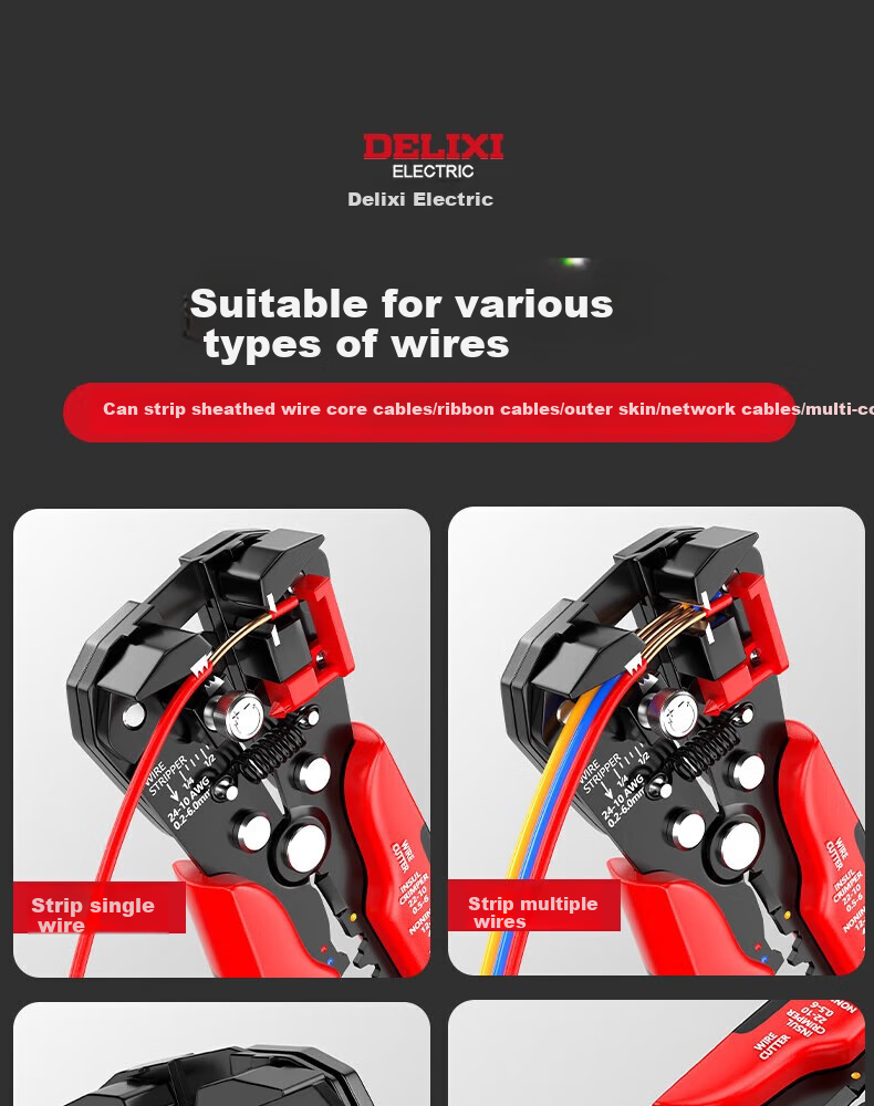 DELIXI ELECTRIC Multifunctional Wire Stripper, Automatic Wire Puller, Terminal Crimping Pliers, Fiber Optic Cable Stripper, Cable Pe 4