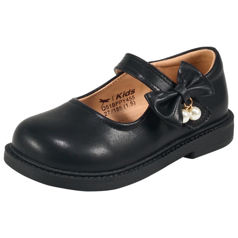 RED DRAGONFLY Children's Autumn Shoes, Girls' Flats, Soft-Soled Princess Shoes, Small Leather Shoes, Q51BPPY455, Black, Size 29