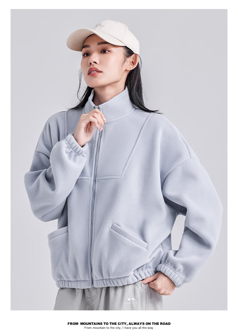 Pioneer Camp Women's Short Fleece Autumn Stand Collar Warm Jacket Fleece Lined Loose Sports Outdoor Fleece Coat 15