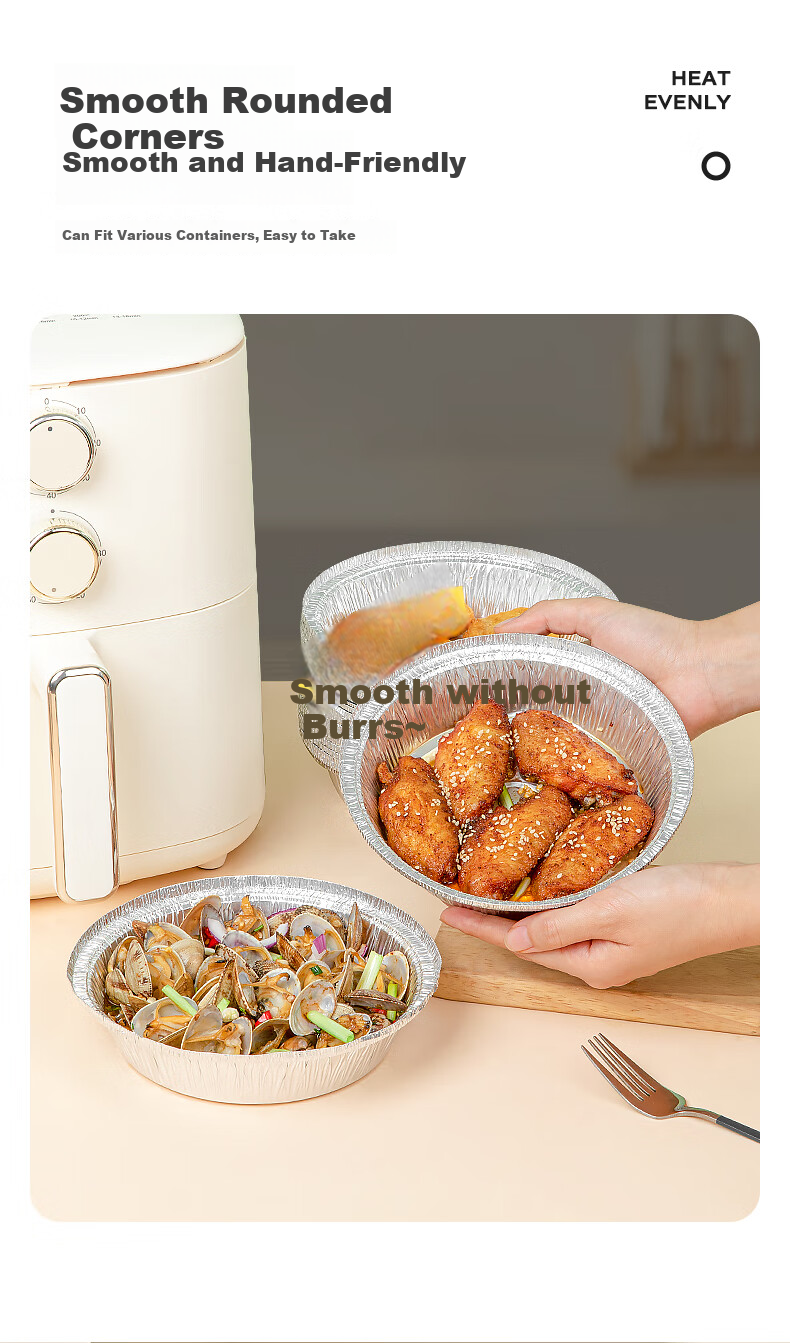 Temeiju Air Fryer Aluminum Foil Pans, Food-Grade Air Fryer Specific Paper, Outdoor Foil Bowls for Barbecue, 18.5cm*30 Pieces 5