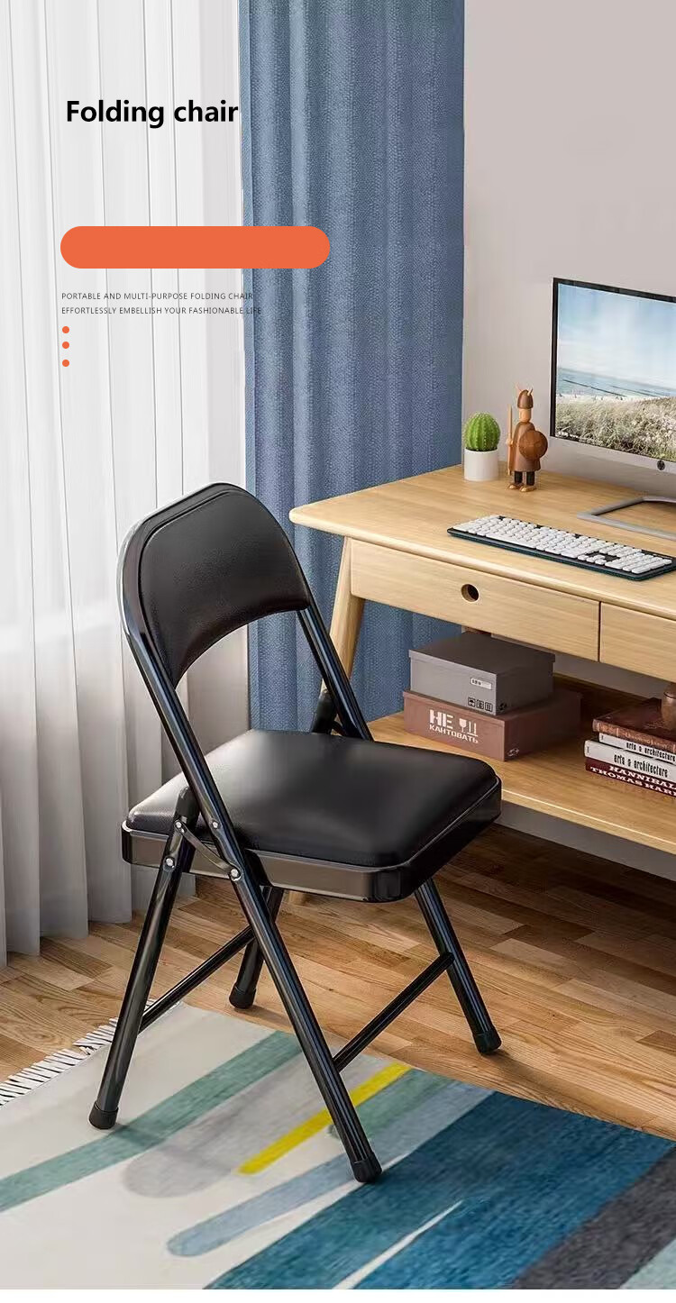 Annafu Simple Folding Chair Conference Chair Backrest Chair Computer Chair Office Chair Portable Dorm Chair ZY31 Black Frame Black Leather 1