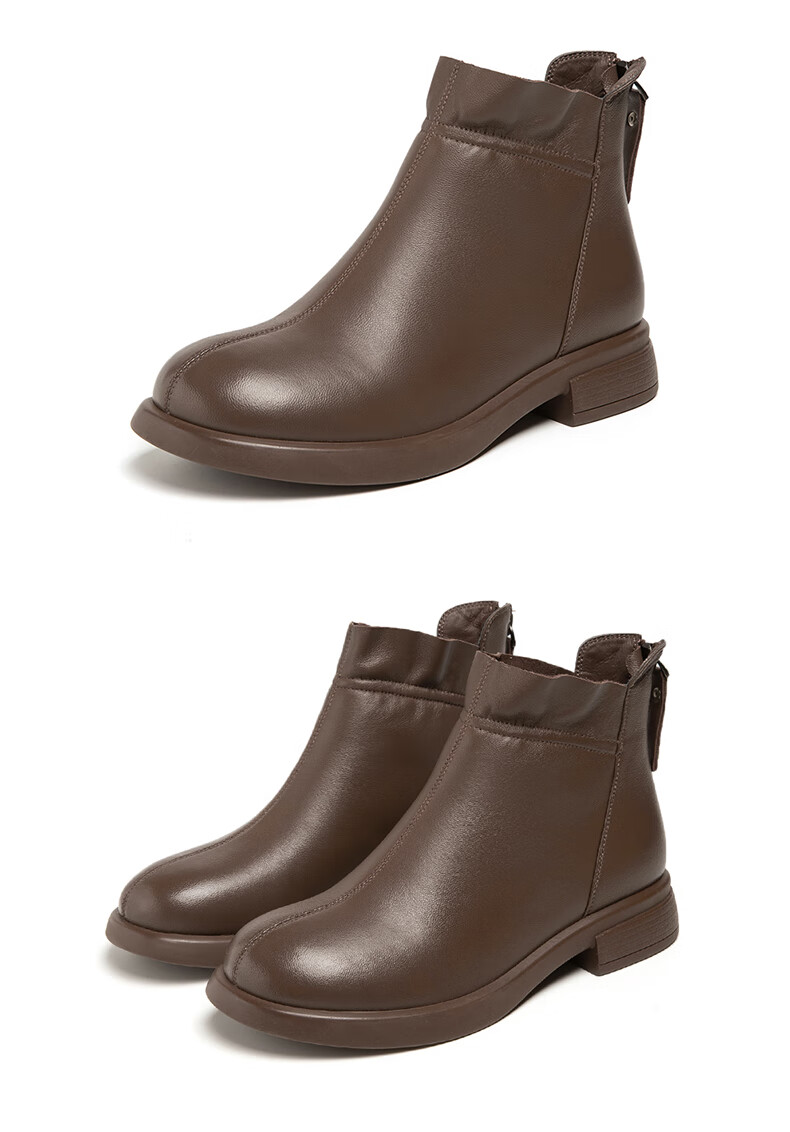 Fugui Bird Genuine Sheepskin Leather Ankle Boots Women Autumn Winter Fleece Lined Warm Fashion Boots Round Toe Chunky Heel Black Fleece Lined Size 37 12