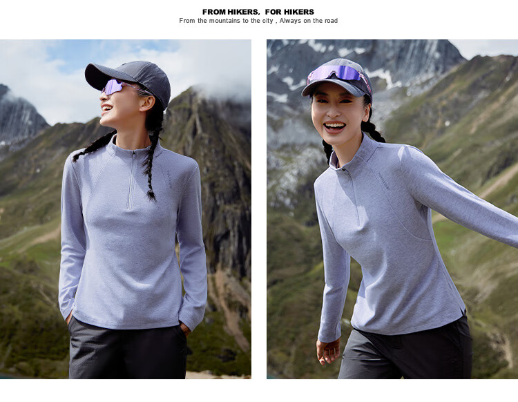 Pioneer Camp Women's Lightweight Fleece Pullover Outdoor Half-Zip Slim Fit Long Sleeve T-Shirt with Fleece Lined Stand Collar Sweatshirt Base Layer 4