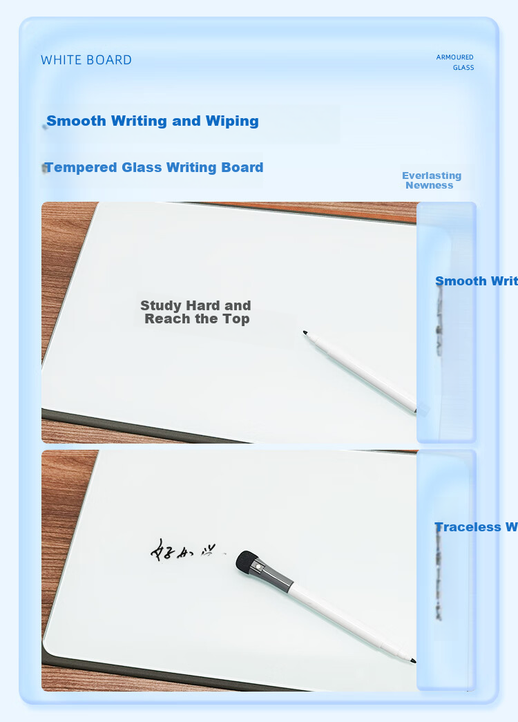 BBNEW Portable Desktop Tempered Glass Whiteboard, 21.5*33cm, High-Quality Magnetic Small Whiteboard, Foldable for Business Office Meetings, Note-Taking Board, Message Board, Orange NEWG2133-C 3