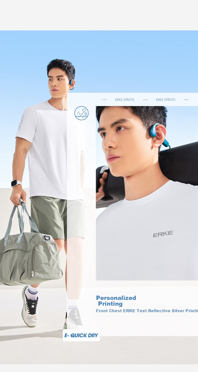 ERKE Short-Sleeve T-Shirt for Men, Autumn New Arrival, Moisture-Wicking And Quick-Drying Sports Tee, Round Neck Undershirt, Solid Color Top, Outdoor Running Wear 4