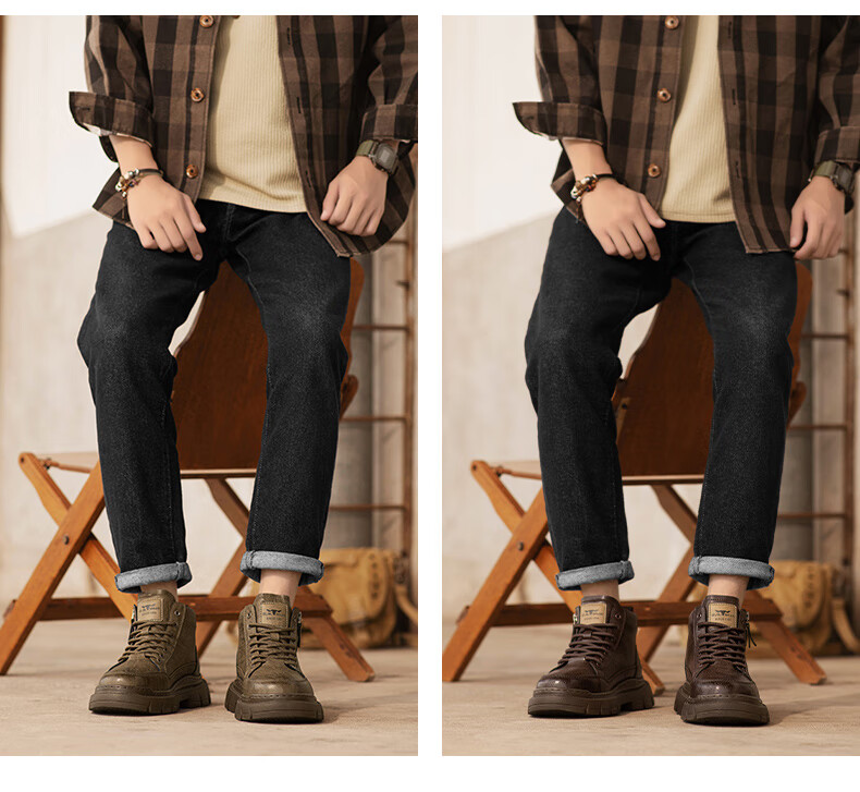 Bull Family Martin Boots Men Autumn Winter New Retro British Style Side Zipper Work Shoes High Top Outdoor Combat Boots 2