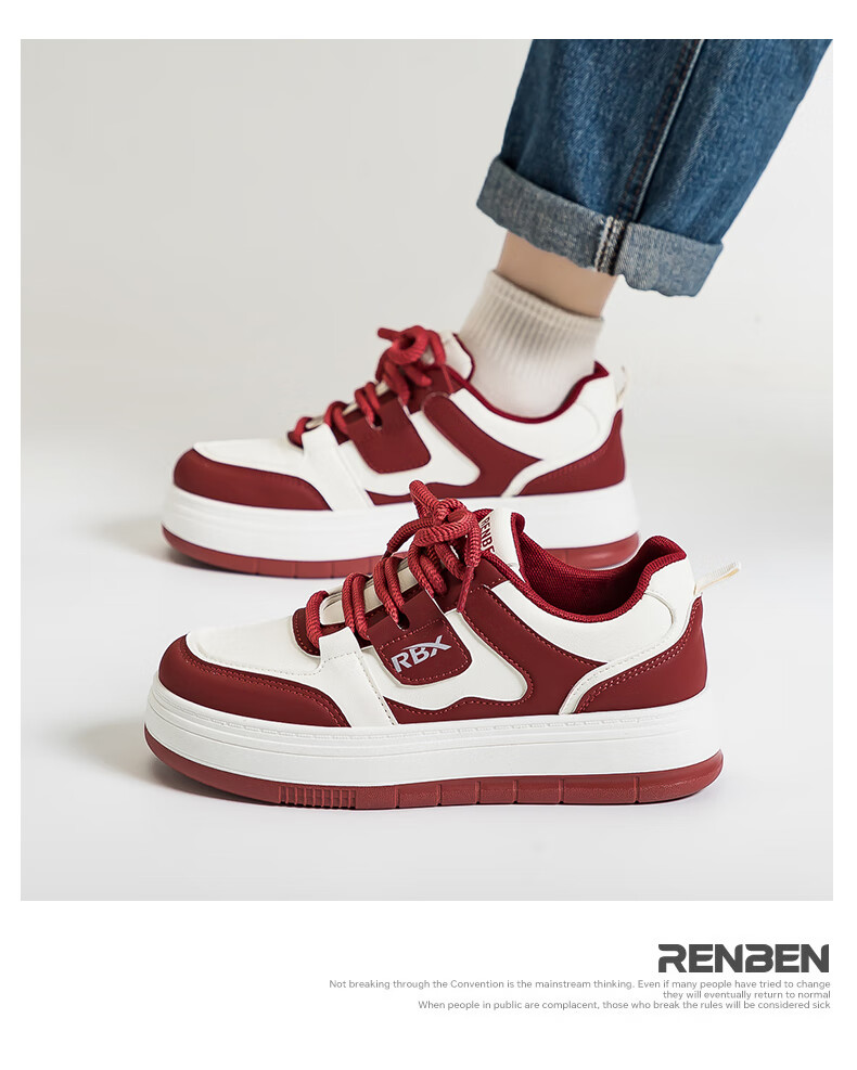RENBEN Ancora Red Thick Sole Sneakers 2026 Spring New American Casual Versatile White Platform Sports Shoes 7