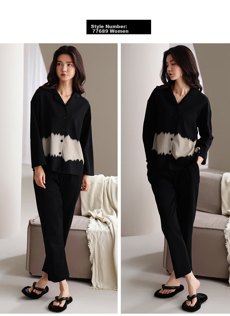 MiiOW Couple's Pajamas, Men And Women Spring Summer Pure Cotton 2026 New Long-Sleeve Cardigan Simple Casual Plus-Size Home Wear Set 2