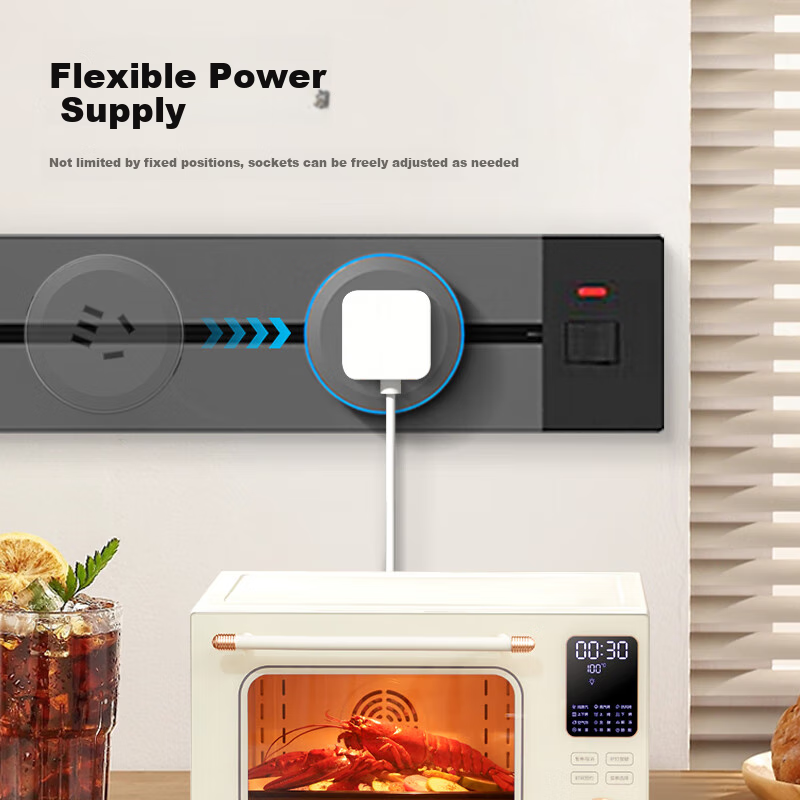 Lenovo Surface-Mounted Track Socket, Movable Wall Power Strip, Wall-Mounted Sliding Rail Socket, No Drilling Required, 50cm Track + 3 Five-Hole Sockets, Storm Gray