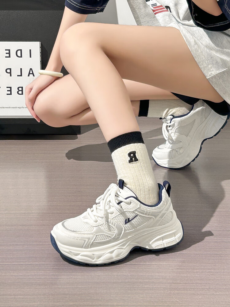 Warrior Women's Sports Shoes Autumn Casual Korean Style Breathable Haze Blue Dad Sneakers White Dark Blue Size 39 1