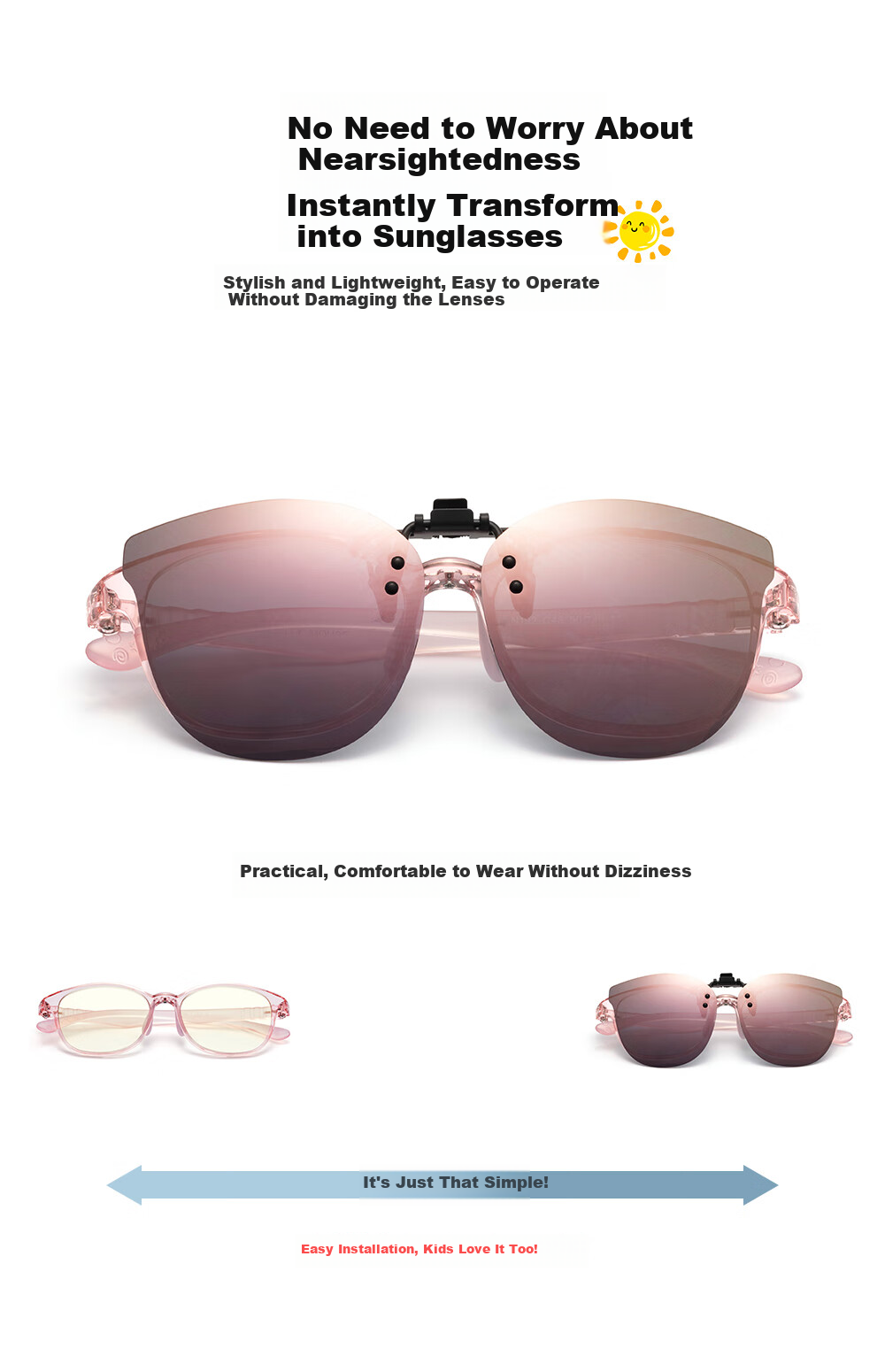 Wanpishu Polarized Sunglasses Clip-On for Children 8-16 Years Old, UV400 Anti-UV Protective Eyewear for Boys And Girls 3