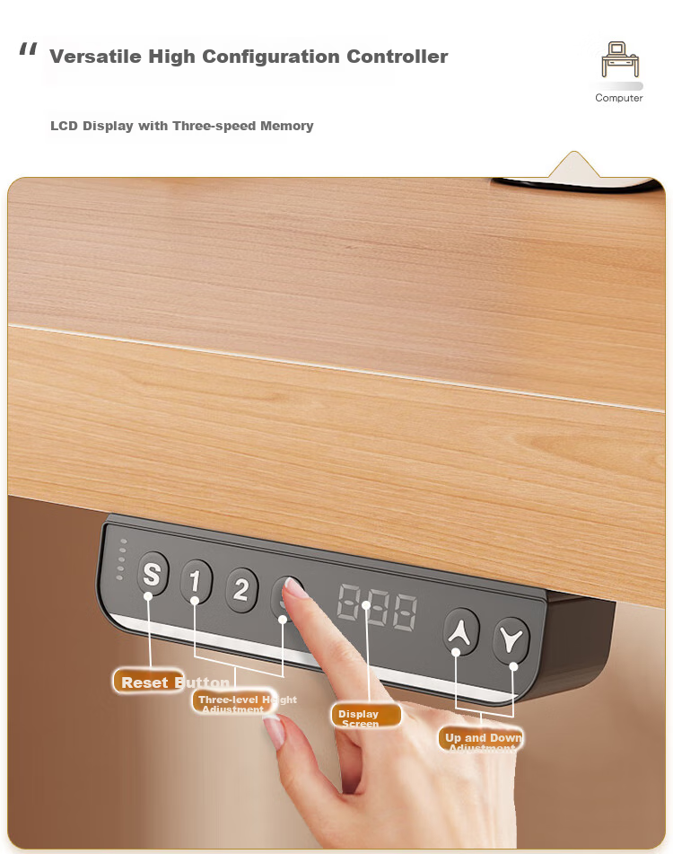 Anerya Electric Height Adjustable Computer Desk, Standing Desk, Gaming Desk, Study Desk, Office Workstation, Natural Wood Color, 140cm 7