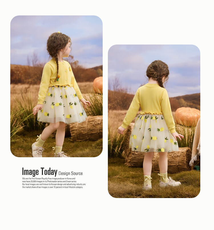 ASK JUNIOR Kids Dress Spring Toddler Patchwork Mesh Knit Dress Girls Ruffle Princess Dress Yellow 120 12