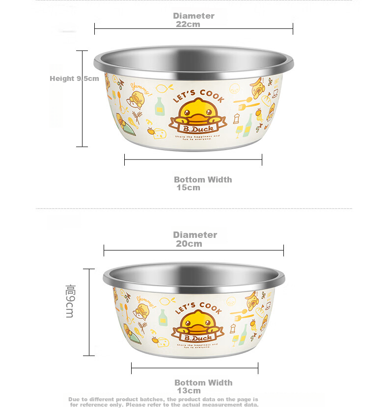 COOKER KING x Little Yellow Duck 304 Stainless Steel Bowl and Sieve 3-Piece Set Thickened Vegetable Washing, Fruit, and Dough Draining Basin 14
