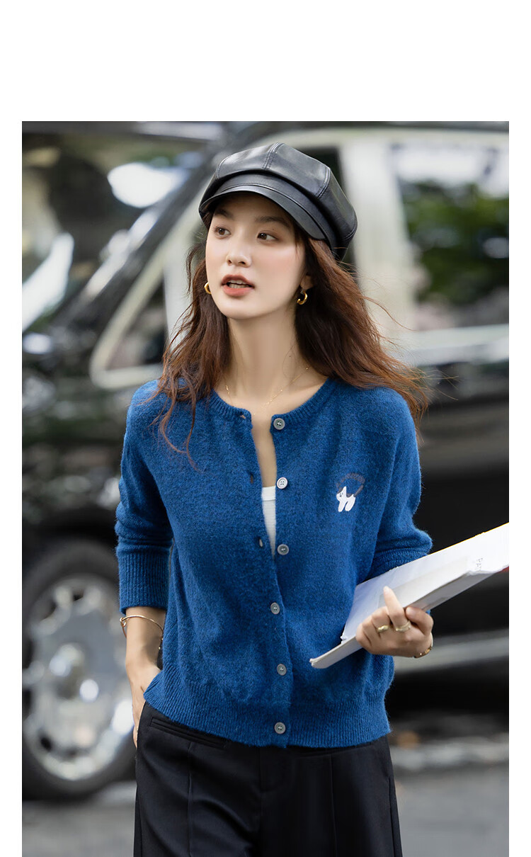 Demana Cream Knit Winter Lightweight Embroidered Round Neck Soft Slim Knit Sweater for Petite Women 2