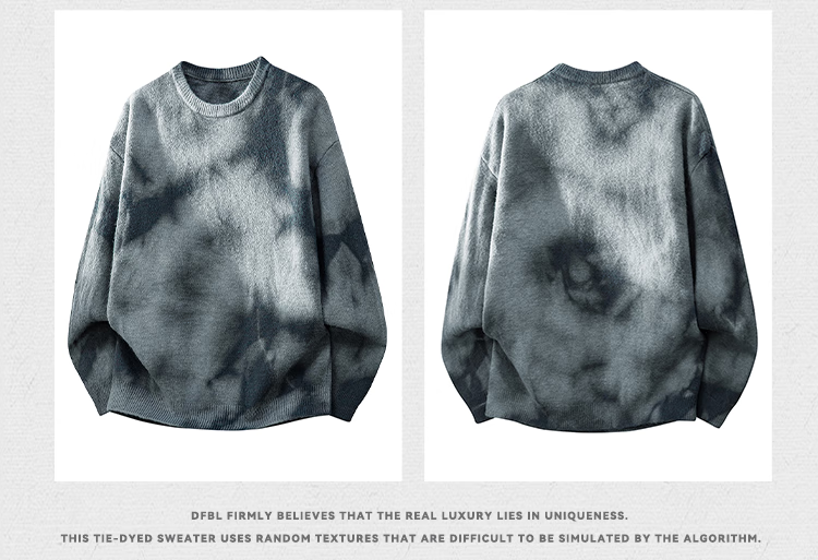 Dingfengbaoluo Tie-Dye Men's Sweater Autumn Winter Trendy Casual Warm Round Neck Cashmere Base Knitwear CMD16 Light Gray 3XL 3