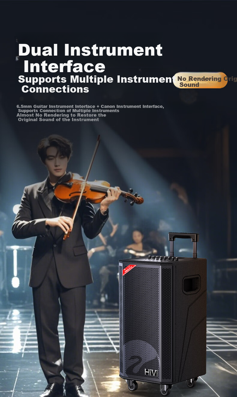 HiVi 12-Inch Stage-Level Outdoor Portable Smart KTV Speaker, Square Dance Speaker, Bluetooth Trolley Speaker, Portable Camping Dual Microphone Bakelite Guitar Instrument Speaker MF12 4