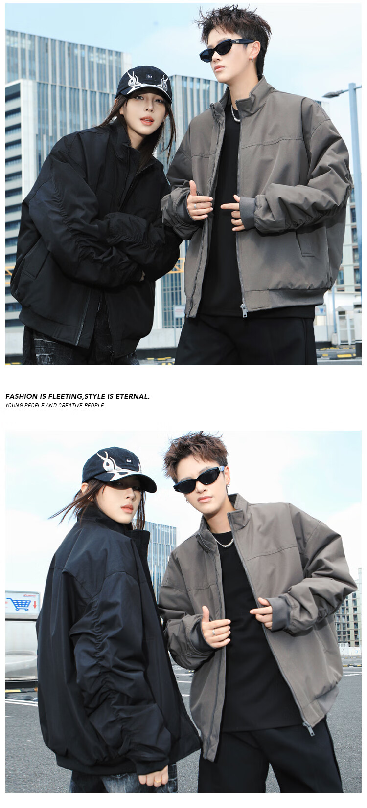 Dingfengbaoluo Couples Flight Jacket Men Autumn Winter Thickened Cotton American Style Outdoor Stand Collar Coat DGM97 Wolf Gray 3XL 1
