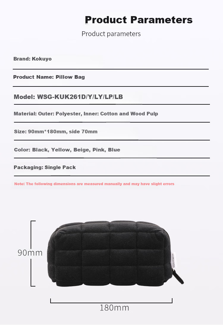 KOKUYO Student Office Storage Bag, NEMU Pillow Bag, Polyester Canvas Pencil Case, Black Medium Size, WSG-KUK261D 3
