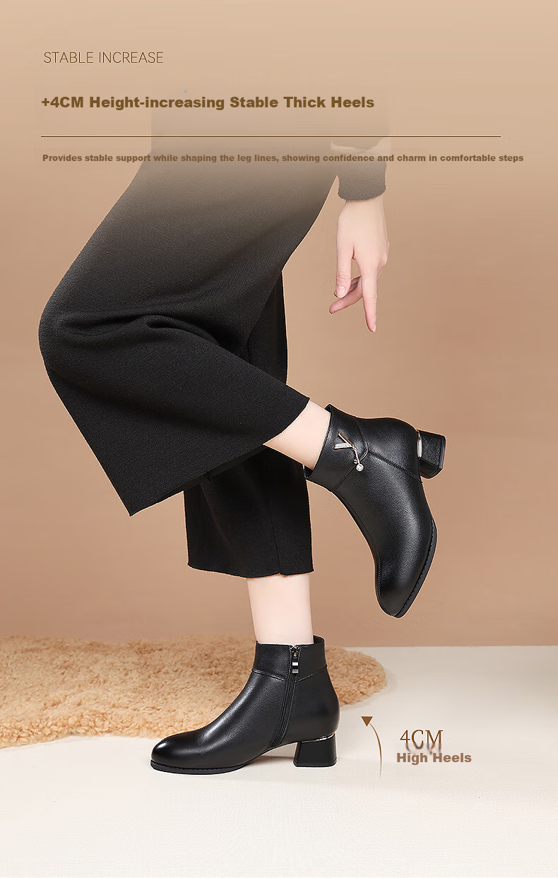 RED DRAGONFLY Short Boots, Fashionable Shoes with Fleece Lining, Warm Mom Shoes, Versatile Commuter Style, Chunky Heel, Height-Increasing, WLC445181C, Black, Size 40 6