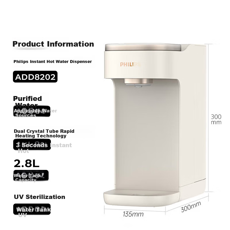 PHILIPS Instant Hot Water Dispenser for Home Use, UV Sterilization, Compact Countertop Design, No Installation Required, Office Desk Hot Beverage Machine, Electric Kettle, Portable Water Boiler ADD8202