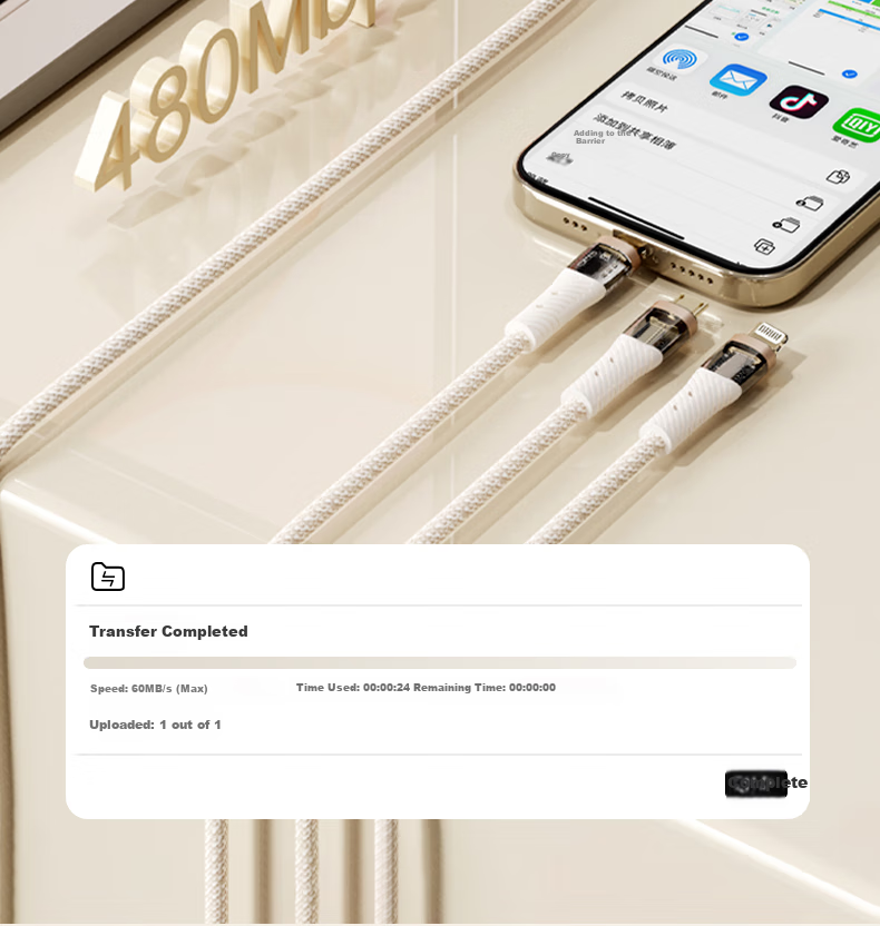 ROCK Apple Charging Cable Three-In Data Cable One-To Type-C Full Protocol Fast Charging IPhone 17/16/15 Pro Max Huawei Xiaomi Honor Android 1.5 Meters Black 4