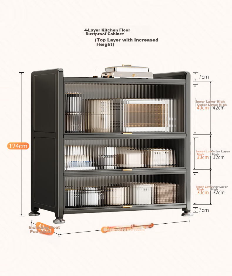 Jiabangshou Kitchen Utensil Storage Rack, Floor-Standing Multi-Layer Storage Cabinet, Microwave Oven Storage Cabinet, Multifunctional Storage Cabinet, 5 Layers, 80cm 10