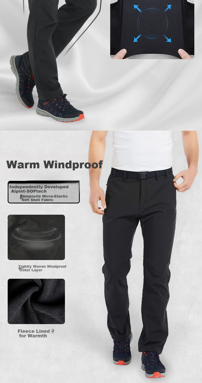 ALPINT MOUNTAIN Fleece-Lined Soft Shell Pants for Men And Women, Autumn And Winter Outdoor Cold-Resistant Hiking Trousers, Winter Fleece Waterproof Tactical Pants 3