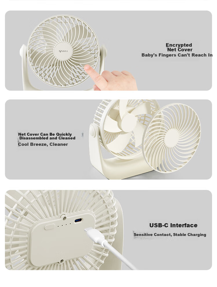 BULL USB Desktop Fan Mini Quiet Small Electric Fan for Home Bedroom Student Dormitory Office Desk Fan Stand Or Wall-Mounted Multi-Purpose - Plug-In Model Miyun White 7