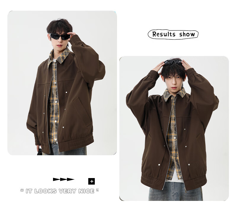 CLOR Men's Autumn Winter Two-Piece Style Casual Plaid Lapel Jacket JK11 Coffee XL 14