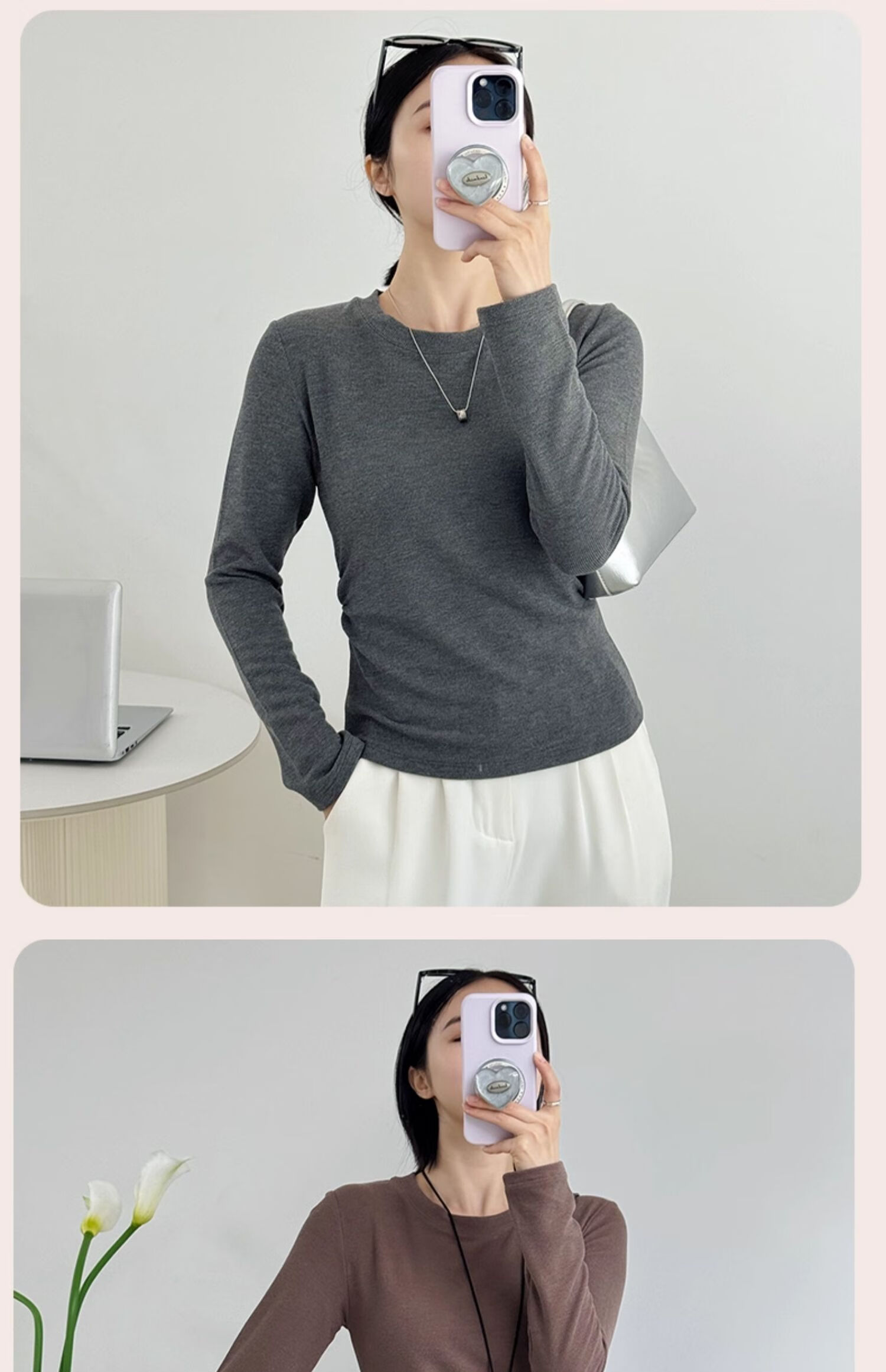 MiiOW Women's Long Sleeve Round Neck Knit Base Shirt 2025 New Spring Autumn Slim Fit Top 10