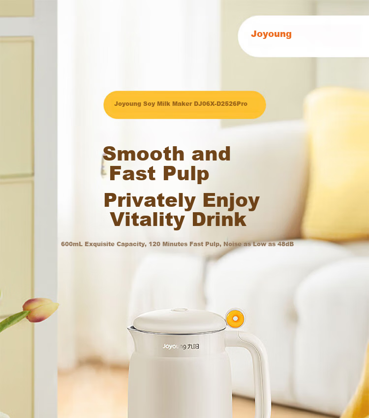 Joyoung Home Use 0.6L Easy-To Small Capacity Soy Milk Maker, 316L Stainless Steel Inner Tank, Blender Food Processor DJ06X-D2526Pro 5