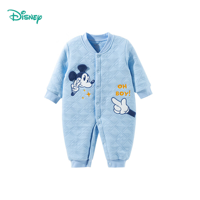 Disney Kids Autumn Winter Newborn Three-Layer Warm Cotton Thermal Jumpsuit Light Blue 016 66cm