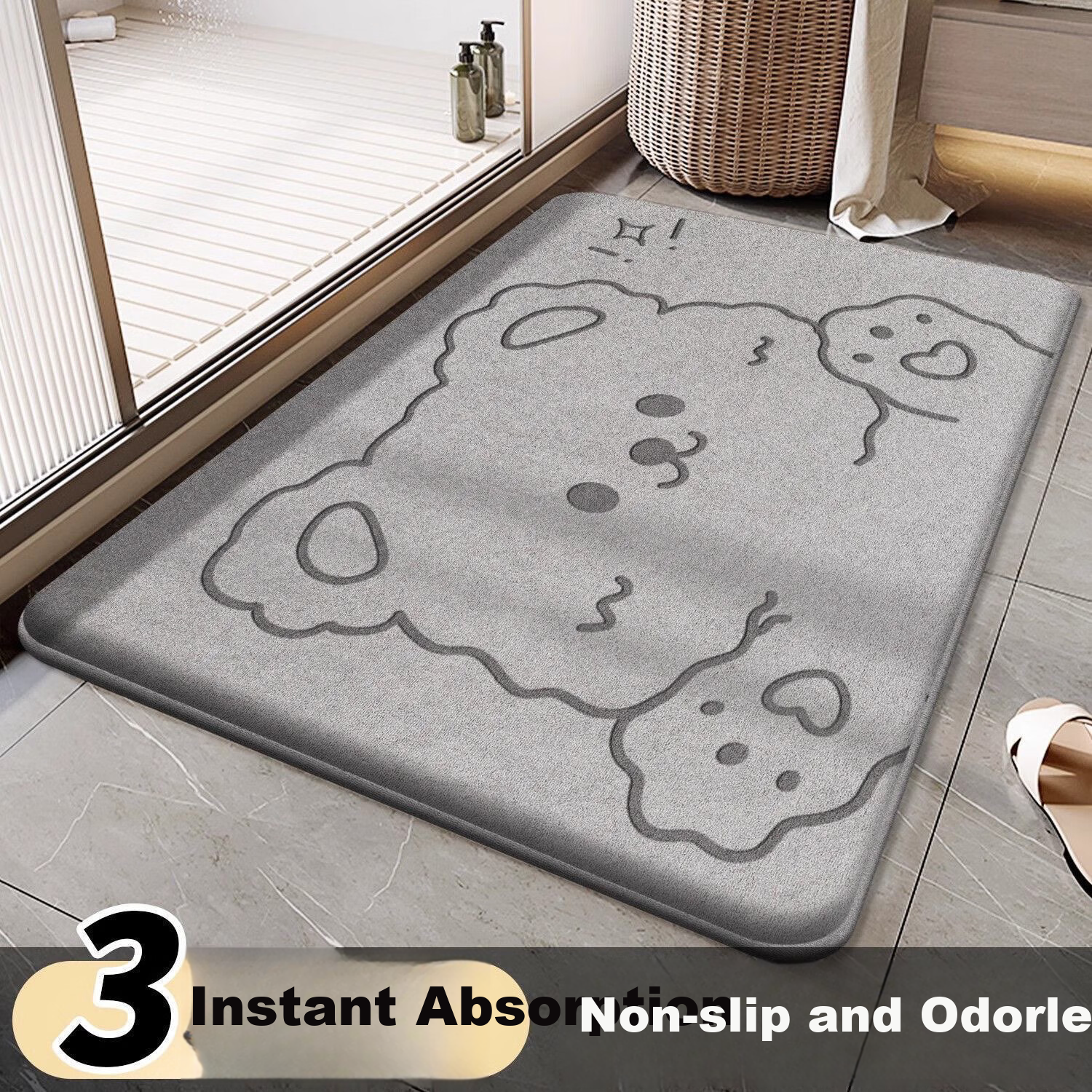 Aijiepu Bathroom Mat Absorbent Non-Slip Bath Mat Toilet Door Mat Quick-Dry Entrance Floor Mat 60*90cm