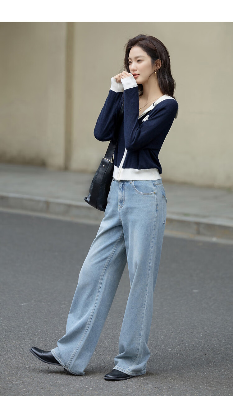 Demana French Style High Elasticity Casual Knitwear 2025 Autumn New Lapel Color-Block Toothbrush Embroidery Cardigan for Women 4