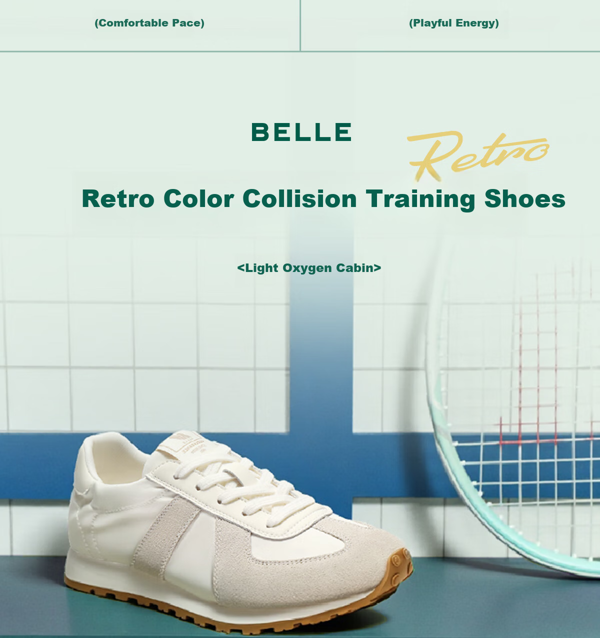 Belle Lightweight Oxygen Agan Training Shoes for Women Student Autumn New Lightweight Height Increasing Casual Shoes B2660CM5 Cream White 36 1