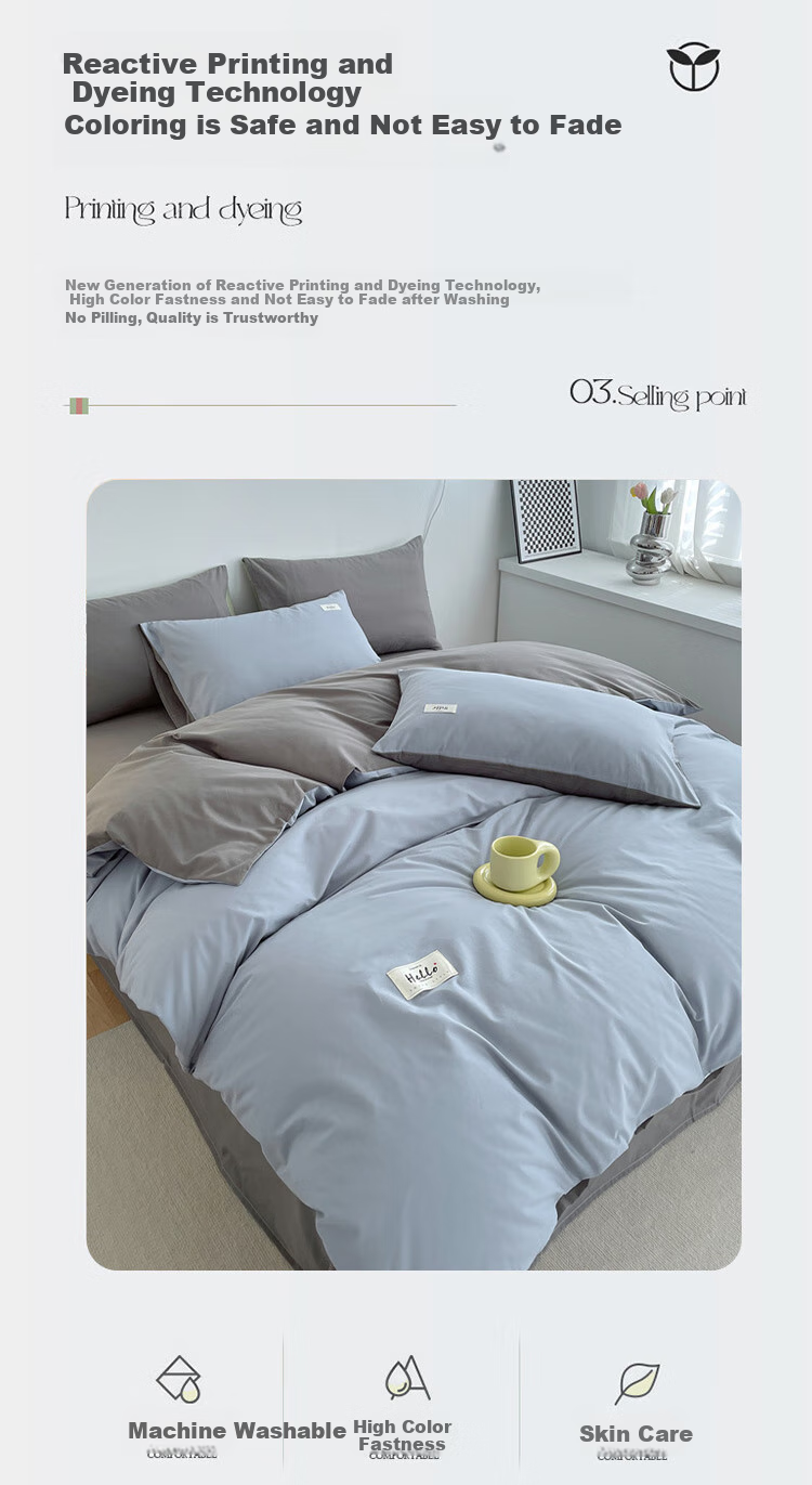 SOMERELLE A-Class 100% Pure Cotton Bedding Set 4-Piece Waffle Weave Cotton Sheet Set Duvet Cover 200x230cm for 1.5/1.8m Bed 4