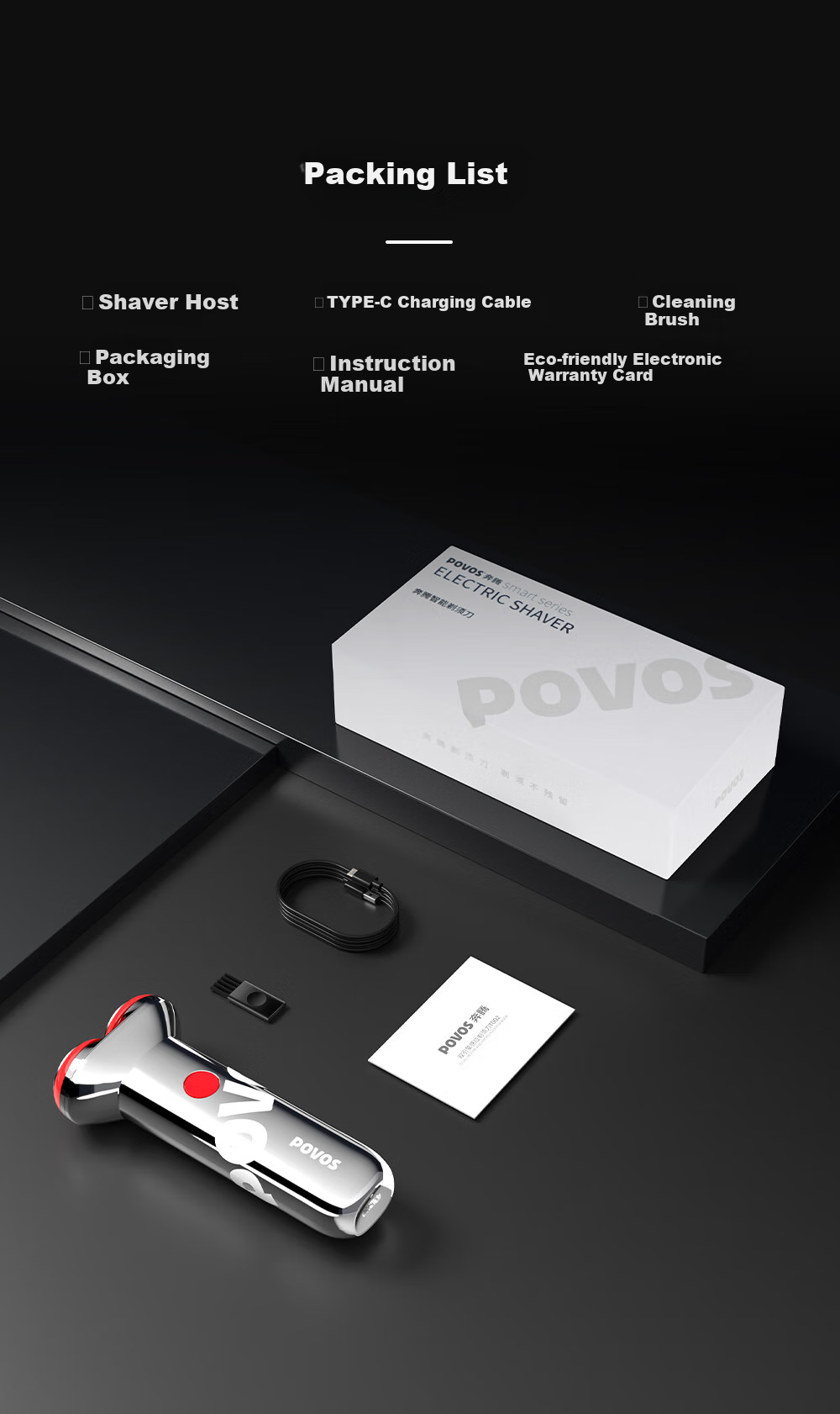 POVOS Electric Shaver, Mini Portable Full-Body Alloy Body, Washable, Fast Charging PQ3803 Modern Red, Daily Gift for Boyfriend, Husband, Father's Birthday Present 12
