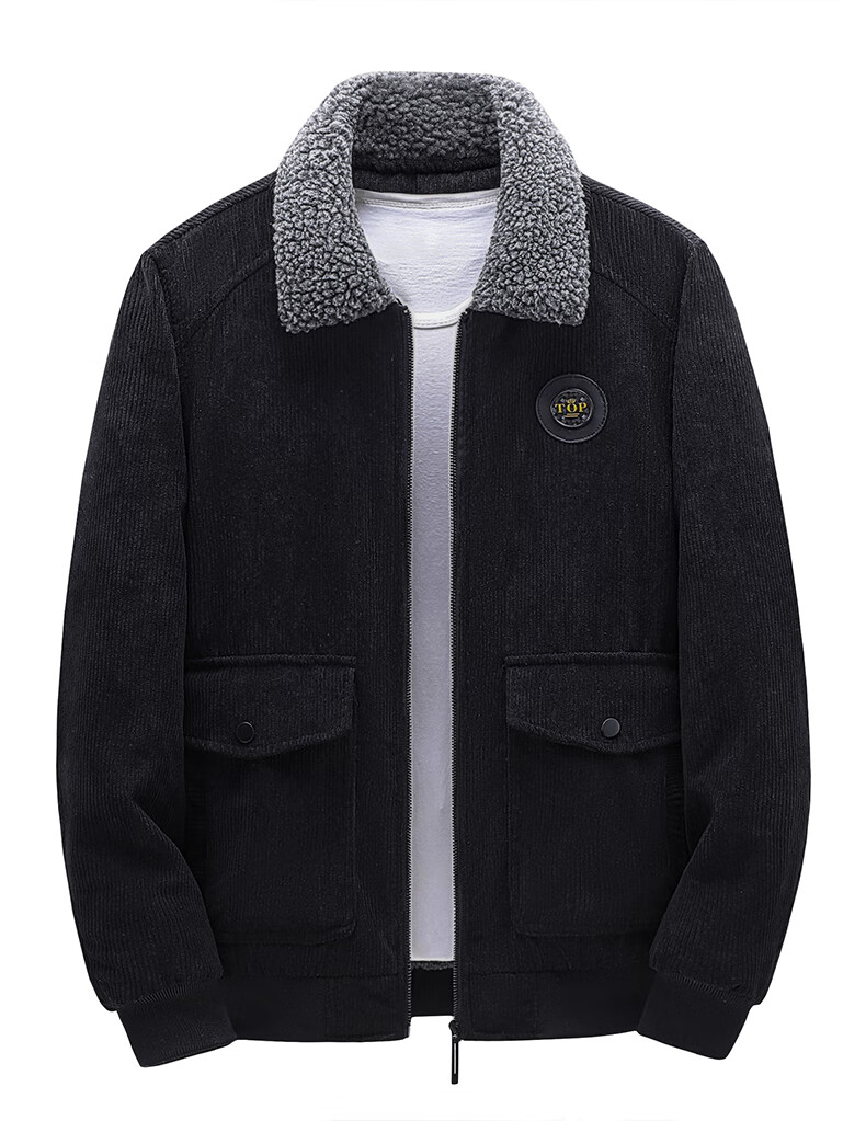 ROMON Men's Autumn Business Casual Fleece-Lined Thick Corduroy Warm Jacket Executive Coat 2XL 2