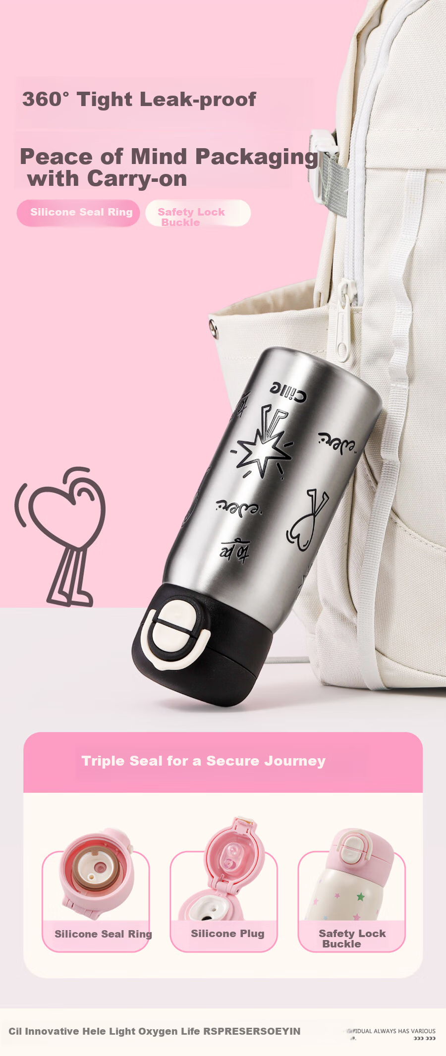 Cille Cute Sweet Dual-Use Insulated Cup, 316 Stainless Steel Large Capacity Student Water Bottle, Portable Bouncy Straw Cup for Men And Wome 8
