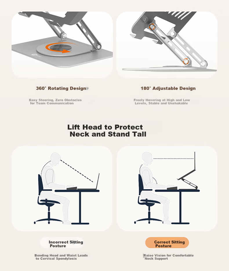 Lecoo Laptop Stand Cooling Pad, 360° Rotating, Infinitely Adjustable Height, Foldable, Suitable for Legion And Zhanzhe Gaming Laptops, Office Laptops, Vertical Stand LS101 4