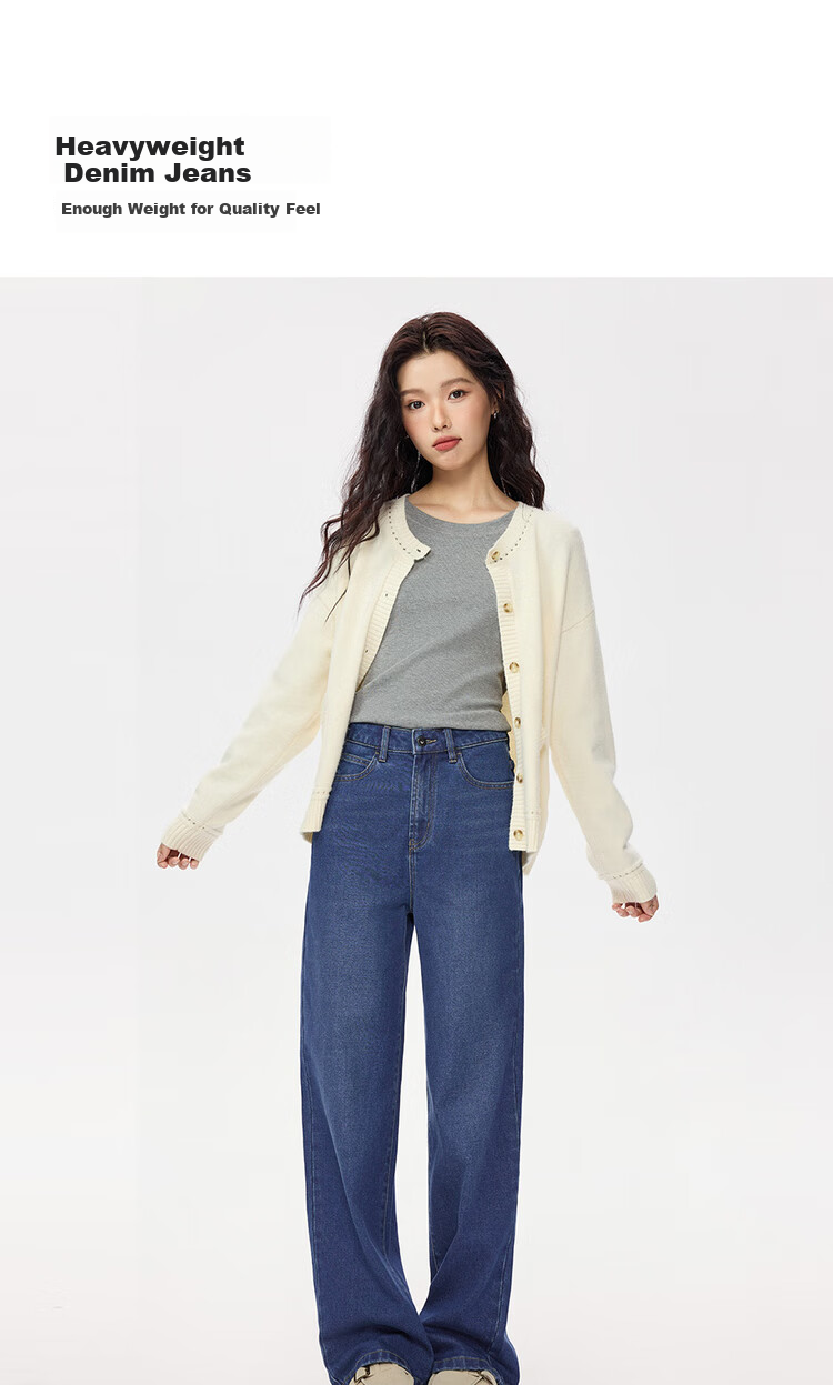 Giordano Vintage Straight-Leg Jeans for Women, Heavy Washed Cat Whisker Jeans, High-Waisted Denim Women's Pants 05415693 5