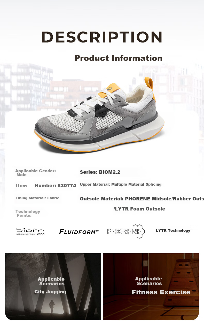 ECCO BIOM2.2 Breathable Mesh Comfortable Outdoor Running Shoes, Walking Series 830774, Black, Size 41, HL 6