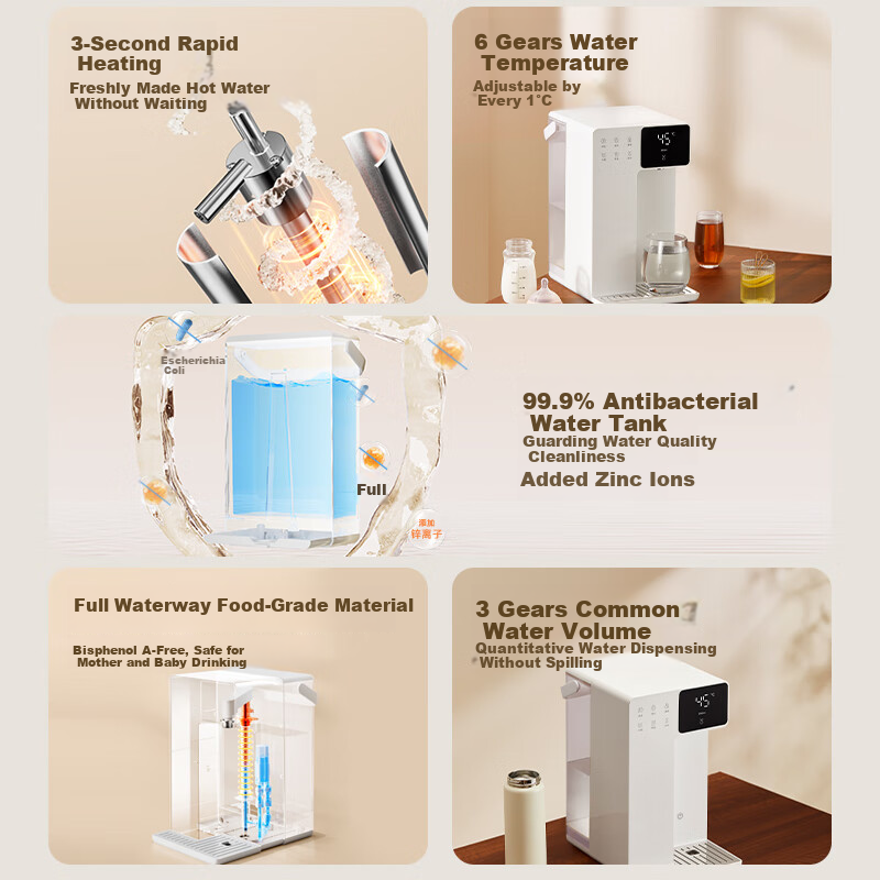 JD Original White Rhino Instant Hot Water Dispenser, Home Countertop Small Desktop Drinking Water Boiler, 3-Second Rapid Heating, 3.2L Antibacterial Water Tank, Annual Meeting Gift, Corporate Procurement