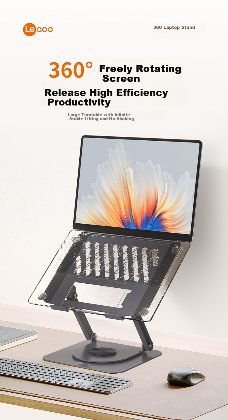 Lecoo Laptop Stand Cooling Pad, 360° Rotating, Infinitely Adjustable Height, Foldable, Suitable for Legion And Zhanzhe Gaming Laptops, Office Laptops, Vertical Stand LS101 1