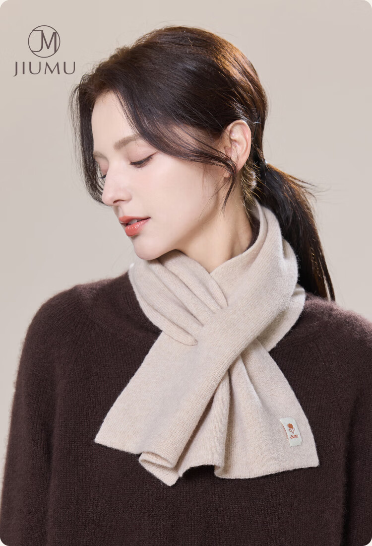 JIUMU Pure Wool Interwoven Small Scarf Women's Autumn Winter Warm Neck Warmer Lightweight Short Scarf for Girls 1