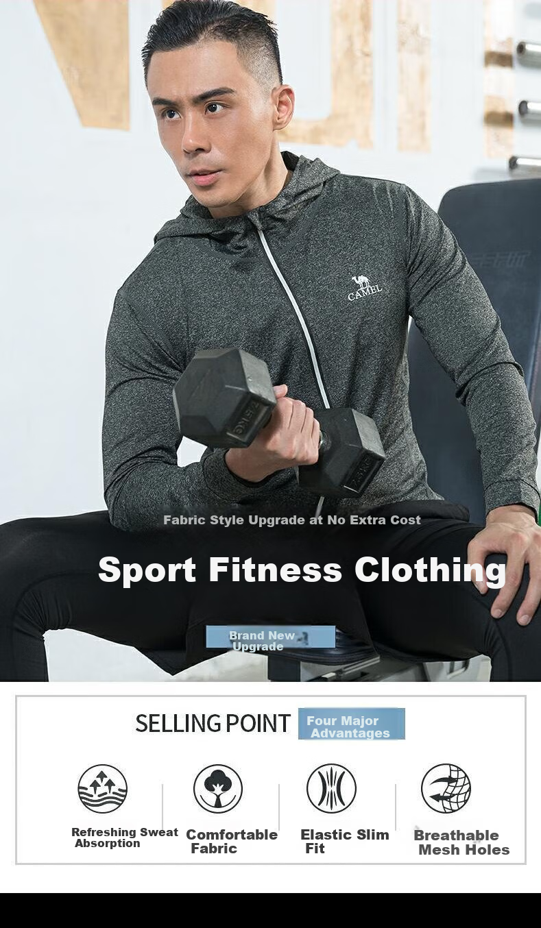 CAMEL Men's Sports Workout Set, Five-Piece New Long Sleeve And Pants Quick-Dry Running Basketball Training Sportswear 1