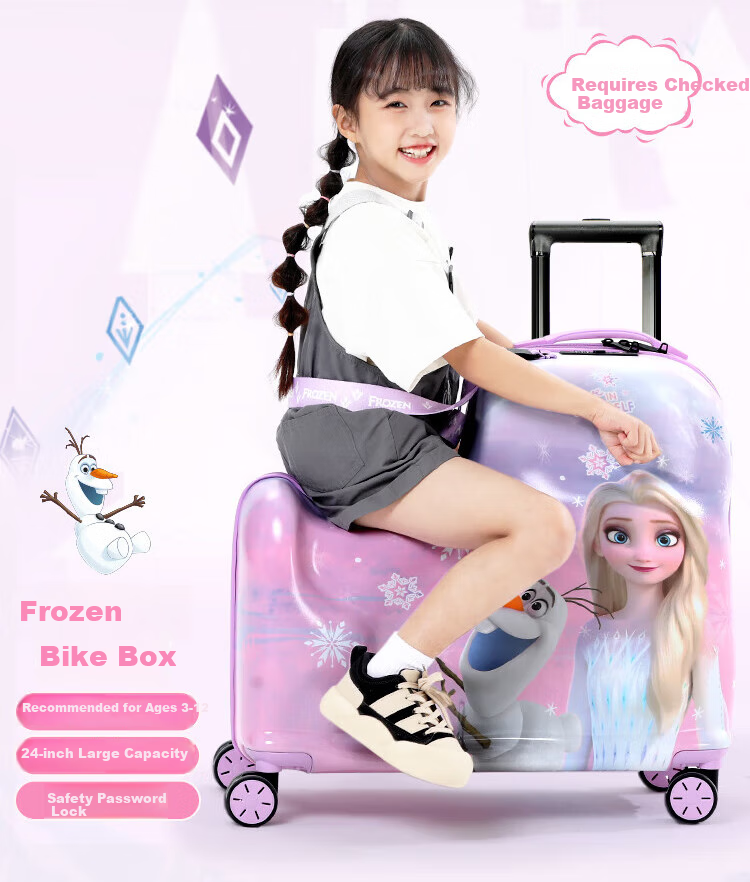 Mesuca X Disney Luggage, Student Bike And Seat, 24-Inch Large Capacity Check-In Suitcase, Travel Case, Cycling Box, for Boys 12