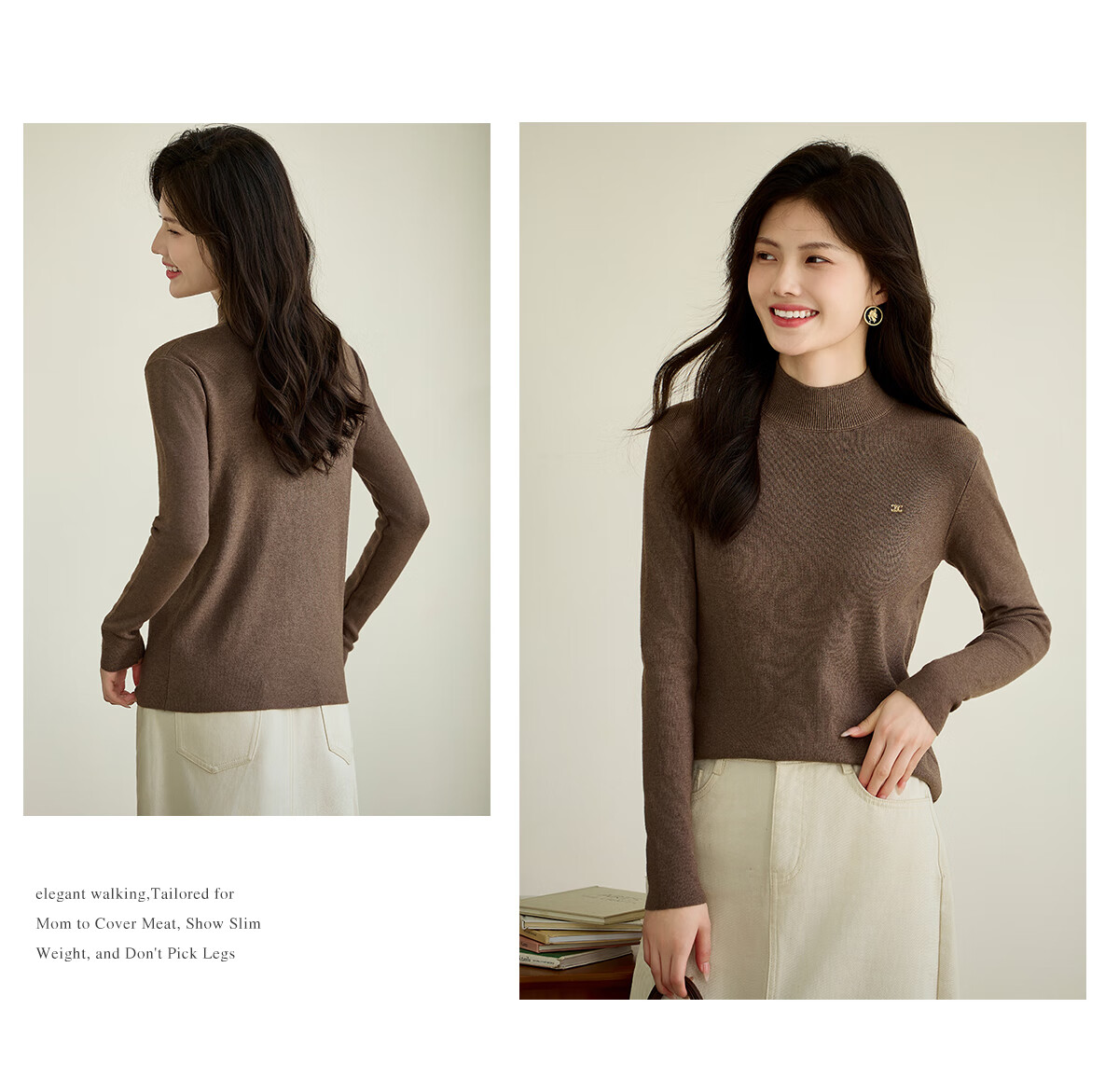Taxiang Women's Semi-Turtleneck Knit Sweater, Autumn And Winter Inner Layering Solid Color Slim-Fit Pullover Sweater T143Z3040 28